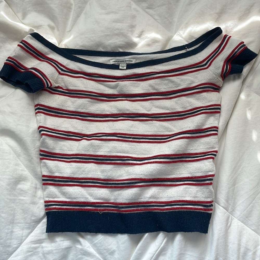 American eagle striped off shoulder top- cropped